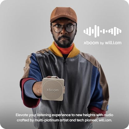LG xboom Mini by will.i.am Portable Outdoor Bluetooth Speaker, up to 10 Hours, IP67 Dust and Water Resistant, Adjustable Hanging Strap, Warm Grey