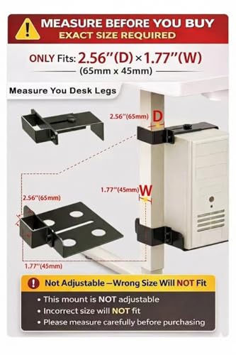 Under Desk PC Mount & CPU Holder, No-Drill Clamp-On Stand for Standing Desk (Fits 65x45mm Square Legs), Adjustable Steel Computer Tower Holder, Heavy-Duty 40lbs/18kg, Black - size: 65X45mm