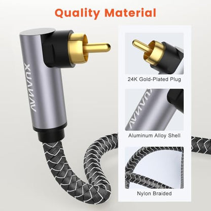 VANAUX Subwoofer RCA Cable 90 Degree RCA to RCA Audio Cable Digital Coaxial Audio Cord,Nylon Braided,Gold-Plated for Hi-Fi Systems,HDTV,Sound Bar,Car Audio(6ft/2m) - size: 6.6 ft, style: Single 90°