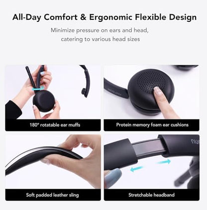 NUROUM HP31S Single Ear Wireless Headset with Noise Cancelling Mic & Dongle | Charging Stand, Multi-Point, All-Day Comfort, Long Battery Life, One Button Mute, Versatile Connectivity