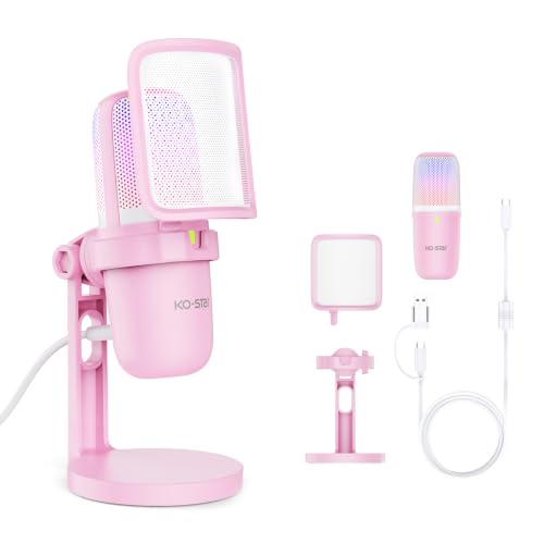 USB Condenser Microphone, Gaming Mic for PC/PS5 Podcast Streaming - color: Pink
