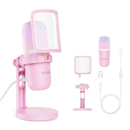 USB Condenser Microphone, Gaming Mic for PC/PS5 Podcast Streaming - color: Pink