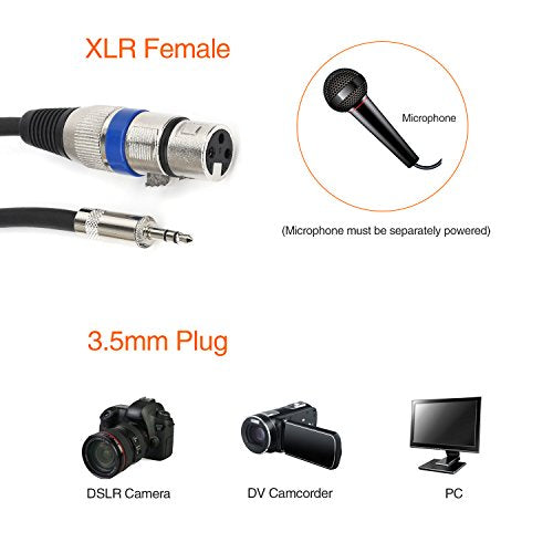 XLR to 3.5mm (1/8 inch) Stereo Microphone Cable for Camcorders, DSLR Cameras, Computer Recording Device and More - 10ft - size: 10 Feet