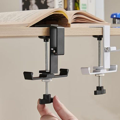 Heavyrain Desk Edge Hook Hanger, No Drilling Headphone Holder with 3 Hooks, Black Metal Clamp-On Organizer for Bags, Backpacks, Headsets (1, Gray) - color: Gray