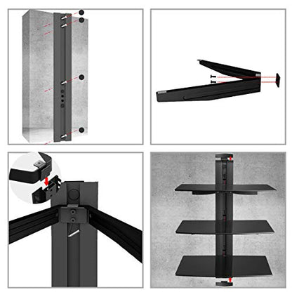 suptek 3 Floating Shelf Wall Bracket with Strengthened Tempered Glass for DVD Players/Cable Boxes/Games Consoles/TV Accessories, 3 Shelves, Black, CS303 - color: Black 3 Tiers