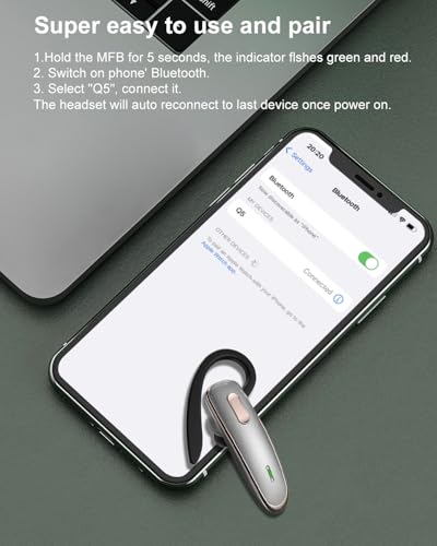 Bluetooth Earpiece V5.1, Wireless Hands-Free Headset with Noise Cancellation, Built-in Microphone for iPhone Android Business Calls - Grey - color: Grey, style: Single Bluetooth headset