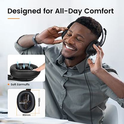 EKSA Headset with Microphone for Laptop, Wired Computer Headset with Volume & Mic Mute Controls, Lightweight PC Headphones for Office Call Center Skype (Over Ear USB Headset with AI ENC) - style: Over Ear USB Headset with AI ENC