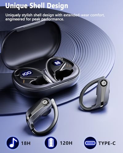 Hsility Wireless Earbuds 120H Playtime Bluetooth 6.1 Ear Buds for Sports Hi-fi Stereo Headset with LED Display Charging Case Earpiece for Running Workout Audifonos Retro Black