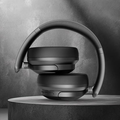 TRON Hybrid Active Noise Cancelling Wireless Headphones, Over-Ear Bluetooth Headphones with Spatial Audio, 60H Battery Life, Transparency Mode, Foldable Design, Travel Case Included (TR110)/Black