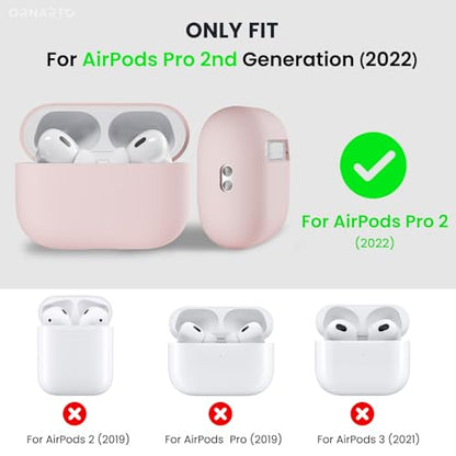ORNARTO for AirPods Pro 2 Case, Hybrid Silicone, Pink | Hybrid Silicone Rubber, Front LED Visible, Wireless Charging, Skin-Friendly Soft Touch, Anti-Scratch, Detachable Lanyard - color: Pink