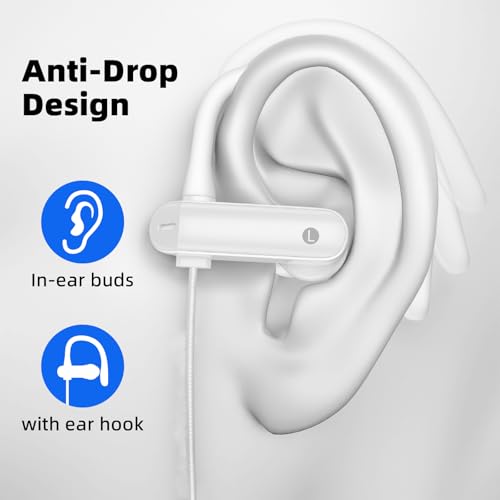 ASKUBSKU 3.5mm Headphones Sport Wired Earbuds with Mic Fit Travel, White | Noise Isolating Running Earphone Stereo Over Ear Buds Wired Plug in with Ear Hook for Samsung A15 A03s A14 S10 A12 for Switch - color: White