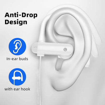ASKUBSKU 3.5mm Headphones Sport Wired Earbuds with Mic Fit Travel, White | Noise Isolating Running Earphone Stereo Over Ear Buds Wired Plug in with Ear Hook for Samsung A15 A03s A14 S10 A12 for Switch - color: White