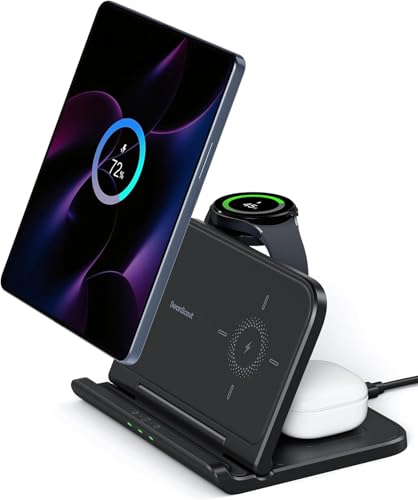 3 in 1 Wireless Charger Stand for Samsung Galaxy Z Fold 8/Z Fold 8 Ultra | Charging Station for Samsung Galaxy Z Fold 7/6/5/4/3, Galaxy Watch 8/8 Classic/Ultra/7/6/5/4, Galaxy Buds, SwanScout 705S