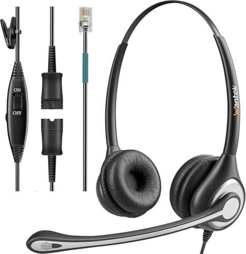 Wantek Phone Headsets,Telephone Headsets for Office Phone with Mute Compatible with Polycom Avaya ShoreTel Toshiba Nortel Landline Desk Phones - color: black/silver