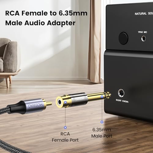 MOSWAG RCA to 1/4 Adapter,6.35mm Mono TS Male to Female Audio Plug | 24K gold-plated brass core for Hi-Fi lossless sound. Ideal for microphone,guitar,amp,home theater，Durable,plug-and-play,2pack - size: 2 Pack