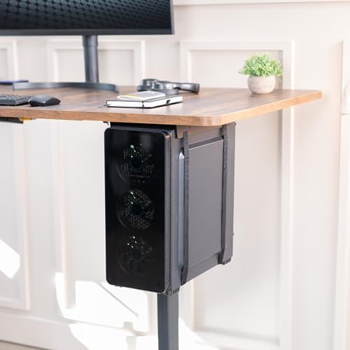 VIVO Under-Desk and Wall Mount PC Adjustable Strap and Steel Bracket Holder, Computer Case Carrier, Black, MOUNT-PC02S