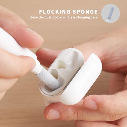 Airpods Pro1 2 3 Multi-Function Earbud Cleaning Kit, Earbud Cleaning Pen, Bluetooth Earphone Cleaning Brush, Flocking Sponge with Soft Brush, Mini Cylindrical Earphone Cleaning Tool