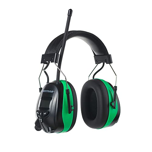 Digital AM FM Radio Headphones, Hearing Protection Earmuff for Adult, 30dB SNR for Mowing, Construction, Chainsaw - color: Am Fm Radio + Battery + Green