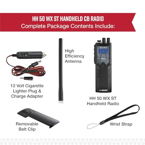 Cobra HH50WXST Handheld CB Radio - Emergency Radio with Access to Full 40 Channels and NOAA Alerts, Earphone Jack, 4 Watt Power Output, Noise Reduction and Dual Channel Monitoring, Black | Emergency Radio with Access to Full 40 Channels and NOAA Alerts, N