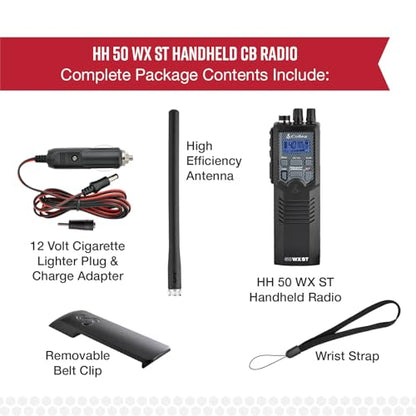 Cobra HH50WXST Handheld CB Radio - Emergency Radio with Access to Full 40 Channels and NOAA Alerts, Earphone Jack, 4 Watt Power Output, Noise Reduction and Dual Channel Monitoring, Black | Emergency Radio with Access to Full 40 Channels and NOAA Alerts, N
