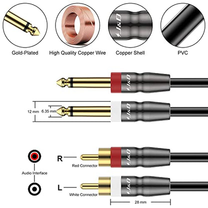 J&D Dual 1/4 inch TS to Dual RCA Cable, Heavy Duty 1/4 Male to RCA Male Adapter Stereo Audio Interconnect Quarter inch Cable, 20 Feet - size: 20 Feet