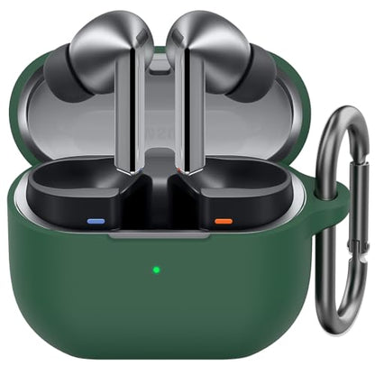 AhaStyle Silicone Case for Samsung Galaxy Buds 3 FE/Galaxy Buds3 Pro/Buds 3 | Front LED Visible, Carabiner Included, Supports Wireless Charging, Shock Resistant, Full Protection - color: Pine Green