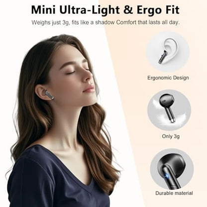 Drsaec Wireless Earbuds, Bluetooth Headphones Stereo Bass Ear Buds with ENC Noise Cancelling Mics, Earbuds with LED Display Charging Case, IP7 Waterproof Earphones for Android iOS - color: Light black