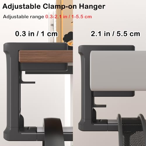 Headphone Hook - Adjustable Clamp-on Headphone Holder (Black_2 Pack) | Under Desk Gaming Headset Holder Mount Hook with Rotating Clamp - color: Black_2 Pack