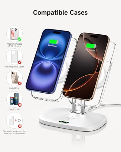 Dual Wireless Charger for iPhone 17, SwanScout 706M, White | Dual Magnetic Charger for iPhone Air/16/15/14/13/12 Series, Charging Station for AirPods Pro 3/2, AirPods 4/3 - color: White