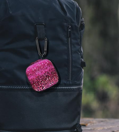 WIRESTER Portable Wireless Headphone Case, Earphone Storage Bag Carrying Case, Earbud Holder with Black Carabiner Compatible with Airpods - Hot Pink Sparkle with Black Pink Glitter Leopard - color: Hot Pink Sparkle With Black Pink Glitter Leopard