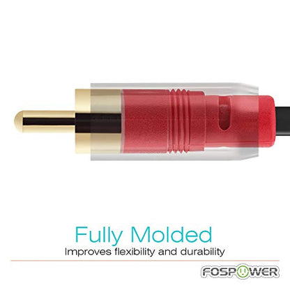 FosPower (6FT 3.5mm to 2 RCA Male Stereo Audio Cable Y Splitter Aux Cord | 3.5mm 1/8 to 2RCA male audio cable with 24K gold-plated connectors for HiFi sound on phone, HDTV, speakers & receivers. - size: 6 Feet