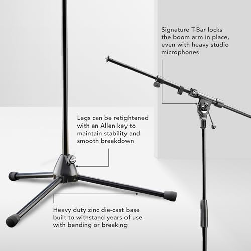 K&M König & Meyer 21090.500.55 Tripod Microphone Stand - Adjustable Telescoping 2-Piece Boom Arm - Professional Grade - Heavy Duty with Folding Leg Base - German Made Black - color: Black, style: Tall (35"-63")