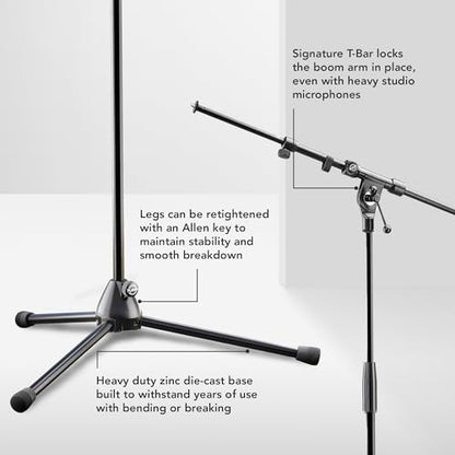 K&M König & Meyer 21090.500.55 Tripod Microphone Stand - Adjustable Telescoping 2-Piece Boom Arm - Professional Grade - Heavy Duty with Folding Leg Base - German Made Black - color: Black, style: Tall (35"-63")