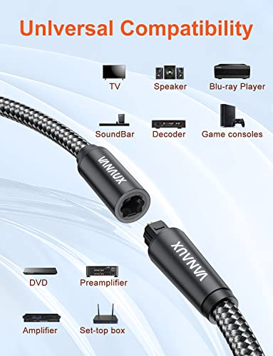 VANAUX Optical Extension Cable Digital Toslink Male to Female S/PDIF Cords Compatible with Home Theater, Sound Bar, TV, PS4, Xbox, PlayStation & More - Black (3.3ft/1m) - size: 3.3 ft