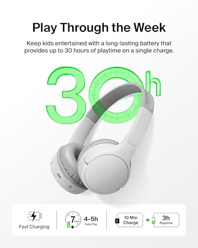 Belkin SoundForm Mini Bluetooth Kids Headphones with Case, 30H Battery Life | Toddler headphones, carrying case included, 85dB volume limiter, built-in mic, iPad, Android tablet, school - color: White, style: Wireless (USB-C) + Case