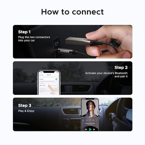 UGREEN Aux to Bluetooth 6.0 Car Adapter with LDAC, 3.5mm Aux Adapter Built-in Microphone, Car Bluetooth Audio Receiver for Hands-Free Calls Compatible with Speaker & Home Audio