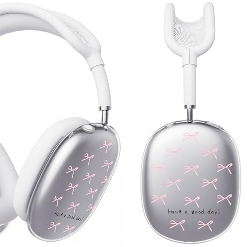 for AirPods Max Headphones Pink Bow Ear Covers for AirPods Max 2 | Cute Clear Ear Cups Cover | White Silicone Ear Pad Case Headband Cover for Apple AirPods Max 2/1 (2026/2024/2020) - color: Pink Bow C/White