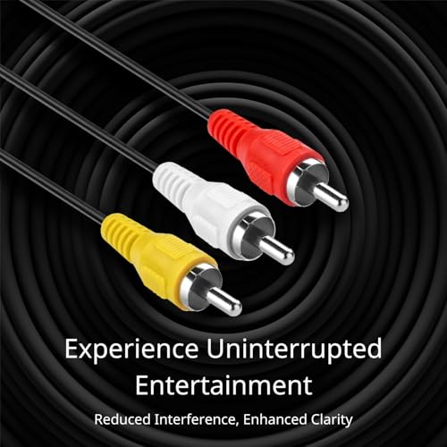 TNP 3 RCA AV Cable, 6 ft Male-to-Male Composite Audio Video Cord for TV | Vcr-To-Tv Cable with Red, White and Yellow Plugs; Double Shielding Helps Reduce Rfi and Emi Interference - size: 6FT