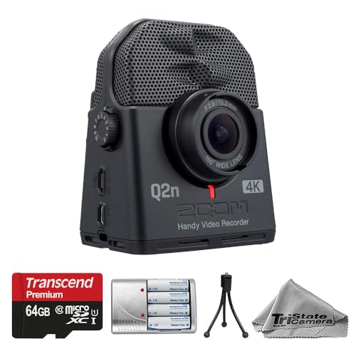 Zoom Q2n-4K Handy Video Recorder with 64GB Card, Batteries & Fast Charger, Flexible Table-Top Mini Tripod – 4K Ultra HD Video Recording, Wide-Angle Lens, Stereo Mics, USB Webcam Mode – Basic Kit - style: Zoom Q2n-4K + Battery Charger + Flexible Table-Top