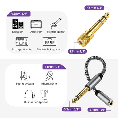 2 PCS, 6.35mm (1/4 inch) Male to 3.5mm (1/8 inch) Female Stereo Audio Jack Adapter TRS 1/4 to 3.5mm,Quarter inch to Headphone for Aux Cable, Guitar,Piano, Amplifier, Headphone, Mic, Mixing Console - size: 6.35mm Male to 3.5mm Female