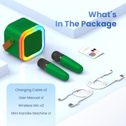 Mini Karaoke Machine, Portable Bluetooth Speaker & 2 Wireless Microphones | Karaoke Player Karaoke Microphone For Family Home Party Outdoor With HI-FI Sound | 5 Magic Sound | PA System | USB | TF | AUX - color: Dark Green