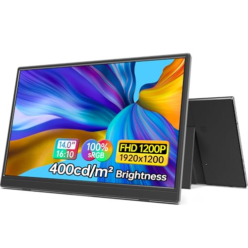 ForHelp 14 Inch Portable Monitor FHD1200P Ultra-Slim for Laptop Monitor, USB-C&HDMI Plug&Play,100% SRGB,Dual Speakers Extender Display. Built-in Stand,for Laptop,PC Phone Xbox PS4/5 - style: 14"1200p