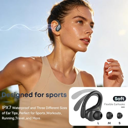HAOYUYAN Wireless Earbuds, Sports Bluetooth Headphones, Noise Canceling Ear Buds with 80hr Playtime, LED Power Display, IPX7 Waterproof Earphones for Gym/Workout - color: Black