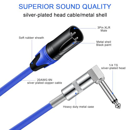 (1.5 FT 2 Pack) Right Angle 1/4 TS to XLR 3Pin Male Microphone Audio Cable,6.35mm TS Mono Right Angle to XLR Male 3pin Cable for Micphone Mixer、 Instruments (1.5 FT 2 Pack) - size: 1.5 FT 2 PACK