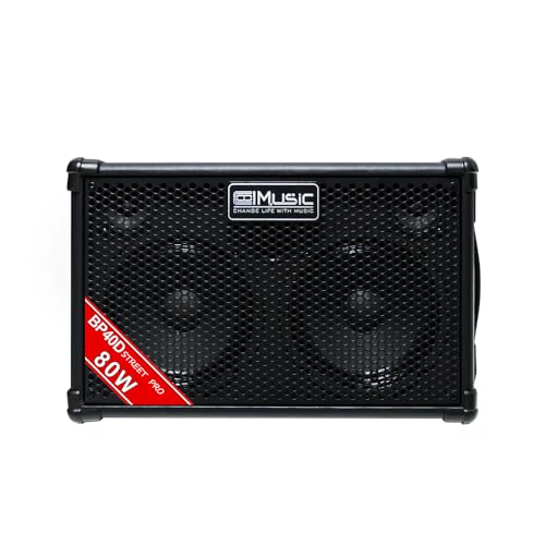 Coolmusic BP40D Powered Acoustic Guitar Amplifier- Portable Bluetooth Speaker 80W W/Battery with Reverb Chorus Delay Effect, 6 Inputs,3 Band EQ, Black - color: Black
