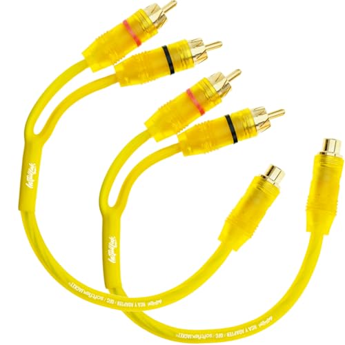 Install Link RCA Y Adapter Cable, 1-Female to 2-Male Splitter, 2-Pack (OFC) | Pure OFC Copper, 1ft, Feeds One Stereo Signal to Two Components, for Subwoofer, Home Theater, Car Audio Amplifier, Studio - color: Frosted Yellow, size: 1-Female to 2-Male