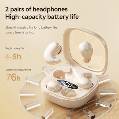 2-Pack Sleep Earbuds for Sleeping, Noise Cancelling Bluetooth Headphones for Side Sleepers with Charging Case, Small Mini Invisible Wireless Ear Buds for Small Ear Canals - color: Beige