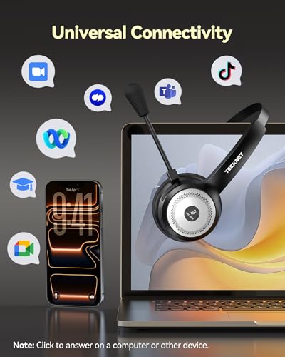 TECKNET Wireless Headset for Work Bluetooth Headphones with Mic USB Dongle | 45Hrs Worktime, AI Noise Cancelling, Charging Base, Computer Headset for PC Laptop Calls, Meetings and Office Use