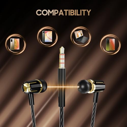 Rayleigh Wired Earbuds (5-Pack) with Microphone and Heavy Bass Stereo 3.5mm | High-fidelity stereo, microphone, multi-function button, tangle-free cable, ergonomic in-ear design, and 5 color options - color: Black-3.5mm