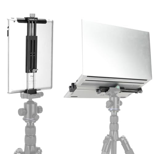 koolehaoda Aluminum iPad Tripod Holder Mount Adapter with 2 Arca Dovetail Mounts, 1/4" Screw & Cold Shoe (5.4” to 13”) Adjustable Universal Tablet Clamp Video Recording for iPhone iPad Air Mini | Universal Adjustable Tripod Mount 1/4" Screw CNC Quick Rele